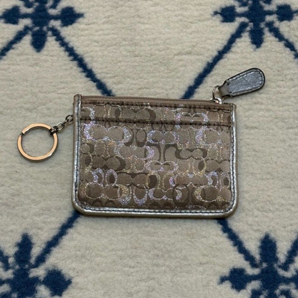 Coach Vintage Y2K Lurex Skinny ID Card & Coin Case - Silver/Brown